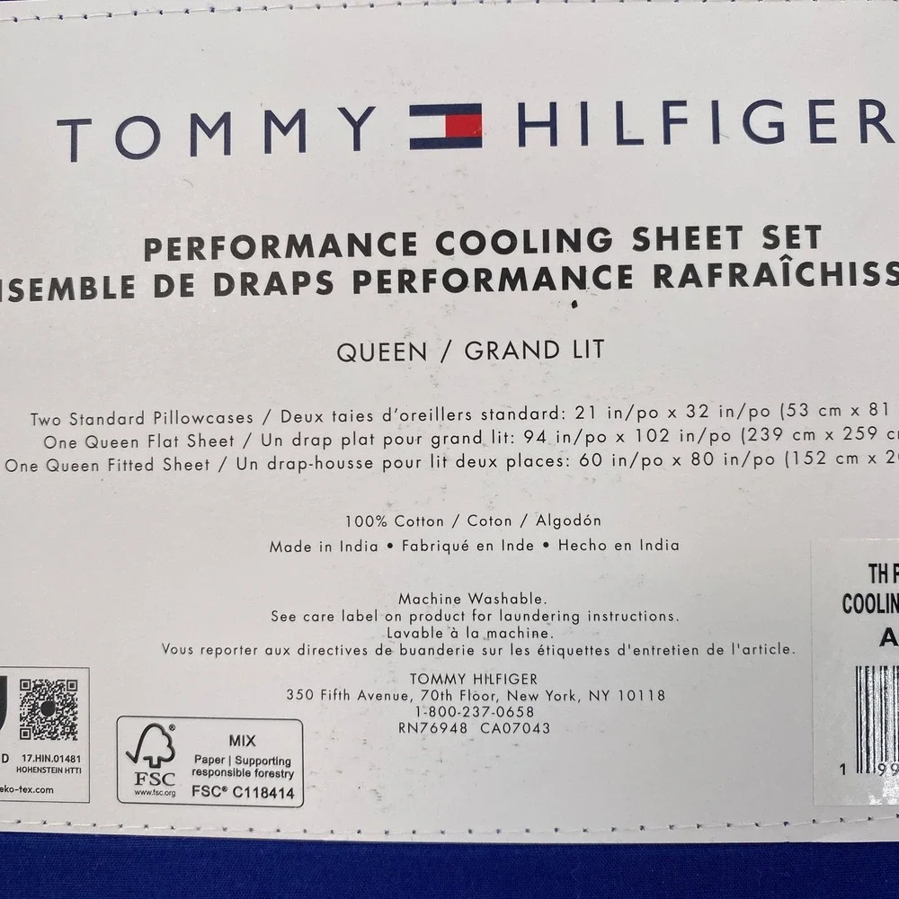 Tommy Hilfiger Sheet Set Queen Royal Blue 100% Cotton Performance Cooling Modern